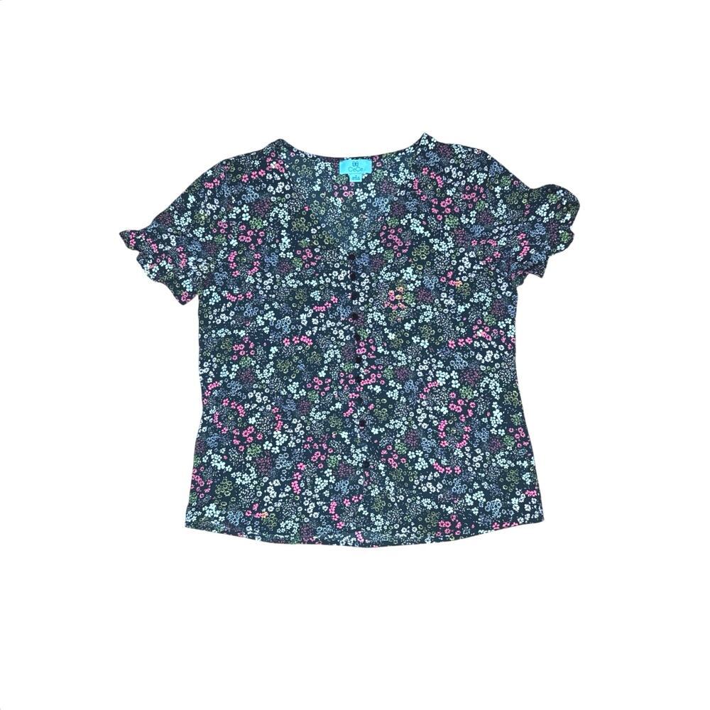 CeCe Womens Blouse Size Small Floral Print Short Sleeve Button Front